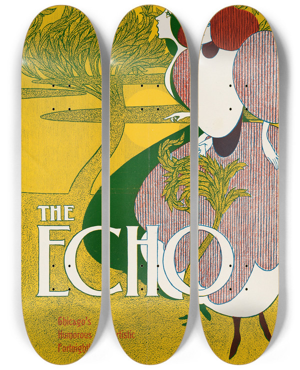 Triptych art skateboard deck of Will Bradley The Echo_1 by Will Bradley (1868-1962)