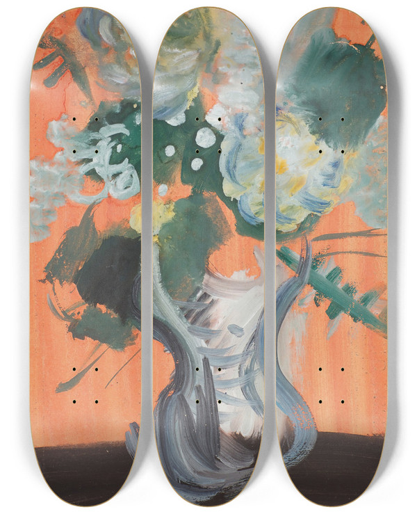 Triptych art skateboard deck of Vera Mikhailovna Ermolaeva Bouquet Of Flowers by Vera Mikhailovna Ermolaeva (1893-1938)
