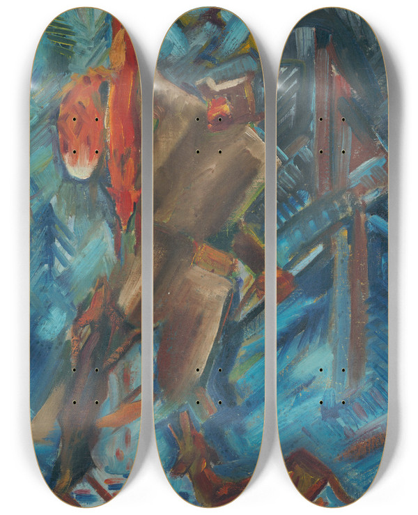 Triptych art skateboard deck of Arnold Peter Weiszkubnan Hunter With A Fox In His Hand_2 by Arnold Peter Weisz-Kubnan (1898-1944)