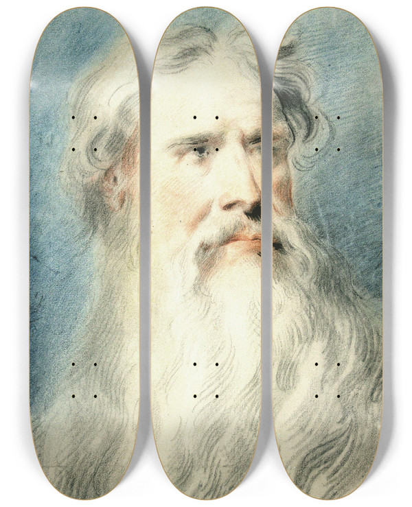 Triptych art skateboard deck of Jacob De Wit The Head Of Moses by Jacob de Wit (1695-1754)