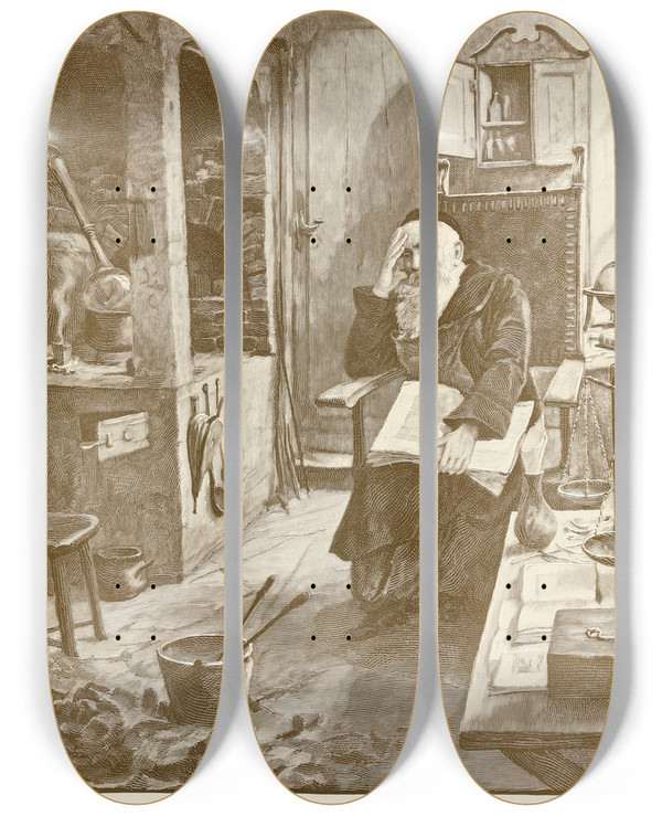 Triptych art skateboard deck of Hans Tegner Fairy Tales And Stories Pl34 by Hans Tegner (1853-1932)