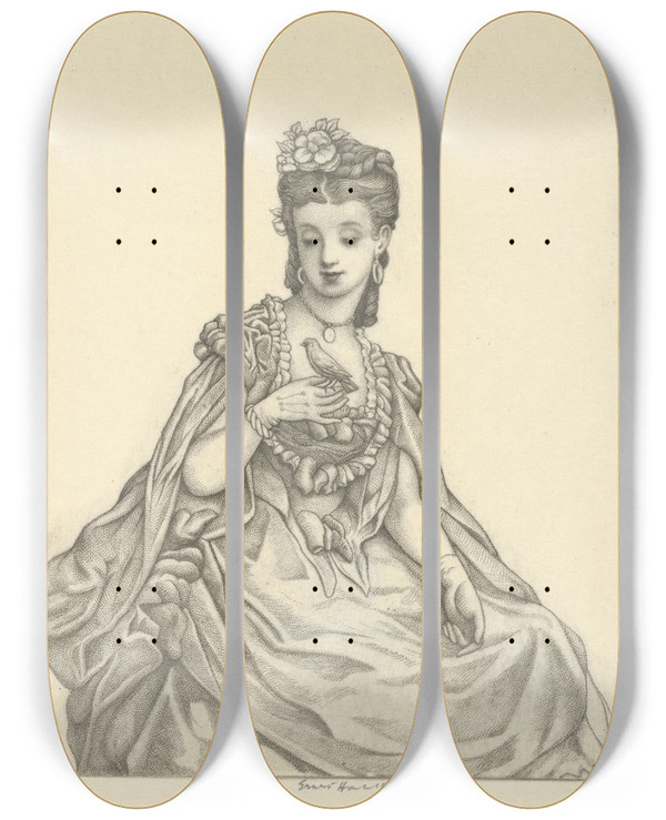 Triptych art skateboard deck of Ernest Haskell Arabella by Ernest Haskell (1876-1925)