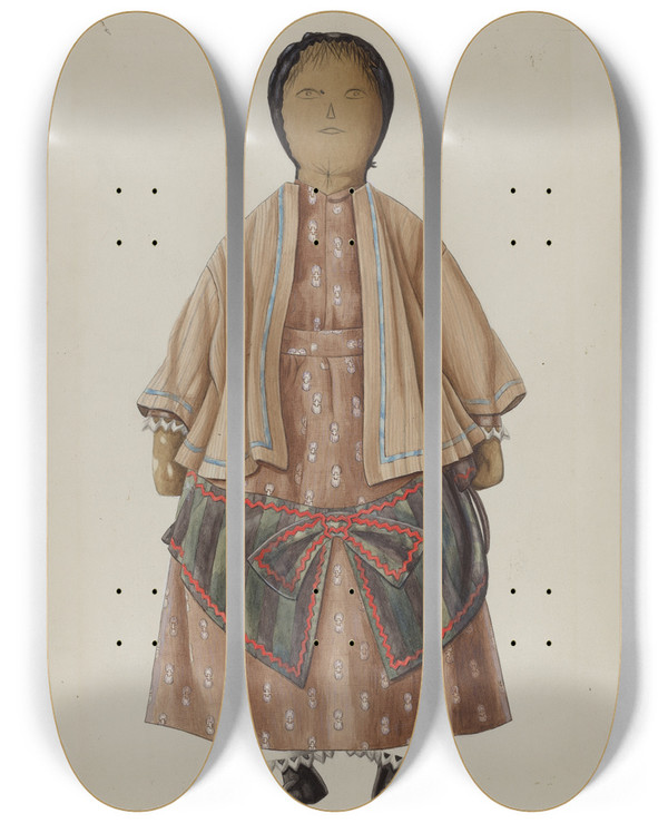 Triptych art skateboard deck of Bertha Semple Rag Doll Susie by Bertha Semple