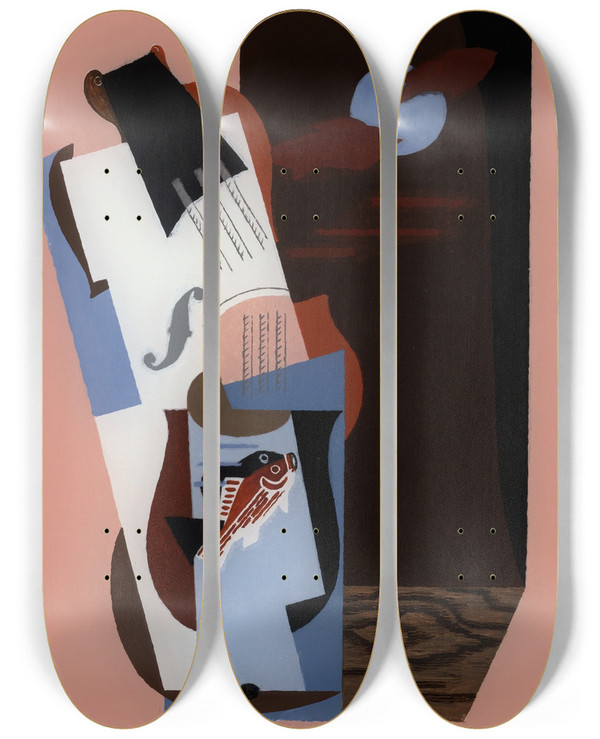 Triptych art skateboard deck of Louis Marcoussis Fish by Louis Marcoussis (1883-1941)