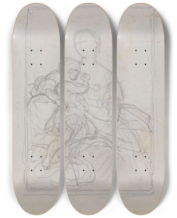 Triptych art skateboard deck of Nicaise De Keyser Portrait Of A Woman And A Child_2 by Nicaise De Keyser (1813-1887)