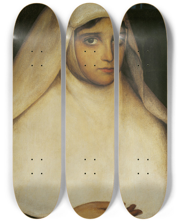 Triptych art skateboard deck of Julio Romero De Torres Nun by Julio Romero De Torres (1874-1930)