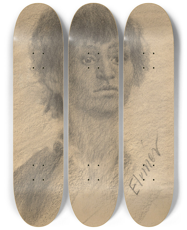 Triptych art skateboard deck of Elemr Halszhradil Portrt Dievatka by Elemir Halasz Hradil (1873-1948)