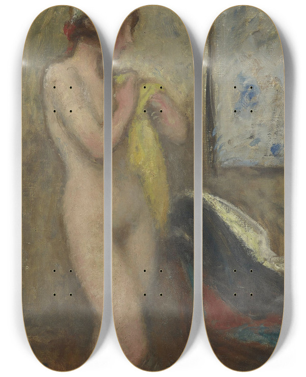 Triptych art skateboard deck of Georges Despagnat Nu Debout by Georges d'Espagnat (1870-1950)