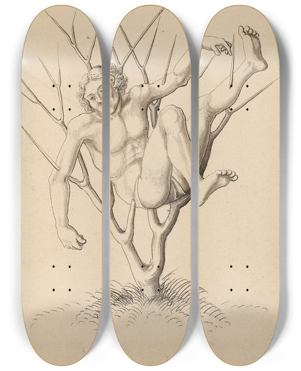 Triptych art skateboard deck of Jrg Schweiger Mrtyrer In Dornstrauch Aufgespiesst by Jorg Schweiger (1470-1533)