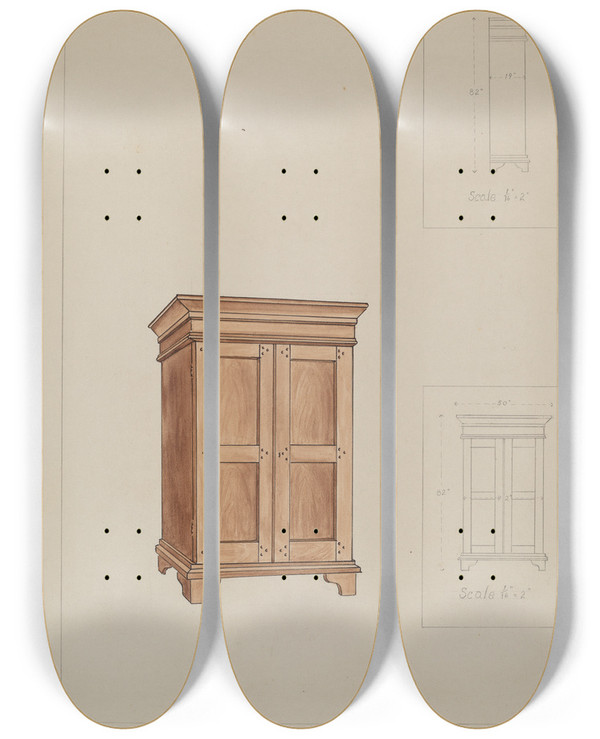 Triptych art skateboard deck of Katharine Morris Wardrobe by Katharine Morris