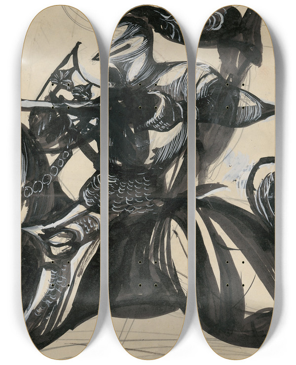 Triptych art skateboard deck of Jn Novk Atlantus by Jan Novak (1921-1944)
