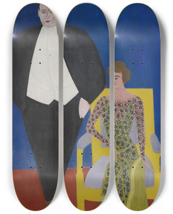 Triptych art skateboard deck of Lon Spilliaert Portrait Of Gustave En Norine Van Hecke by Leon Spilliaert (1881-1946)