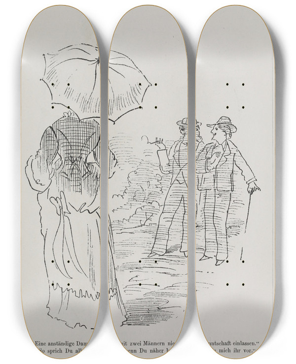 Triptych art skateboard deck of Karel Klic Bilderbuch Fur Hagestolze Pl037 by Karel Klic (1841-1926)
