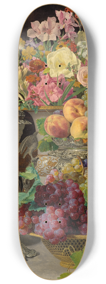 Ferdinand Georg Waldmller - Still Life with Fruit, Flowers and a Silver Cup 8.25 inch art skate deck