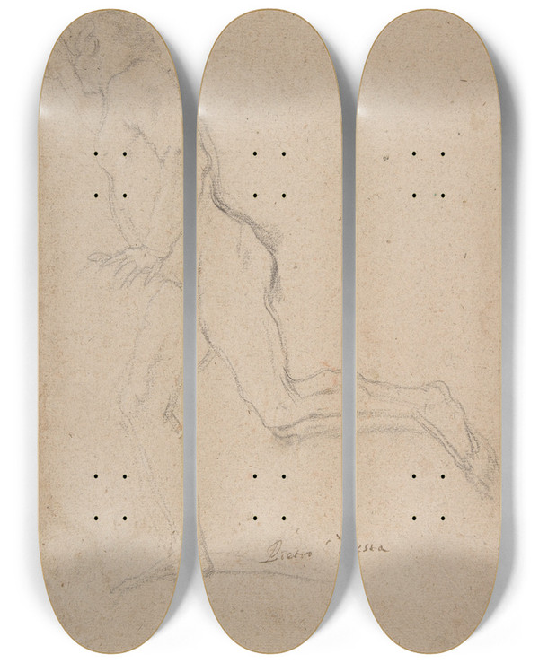 Triptych art skateboard deck of Pietro Testa Nude Youth Running by Pietro Testa (1612-1650)