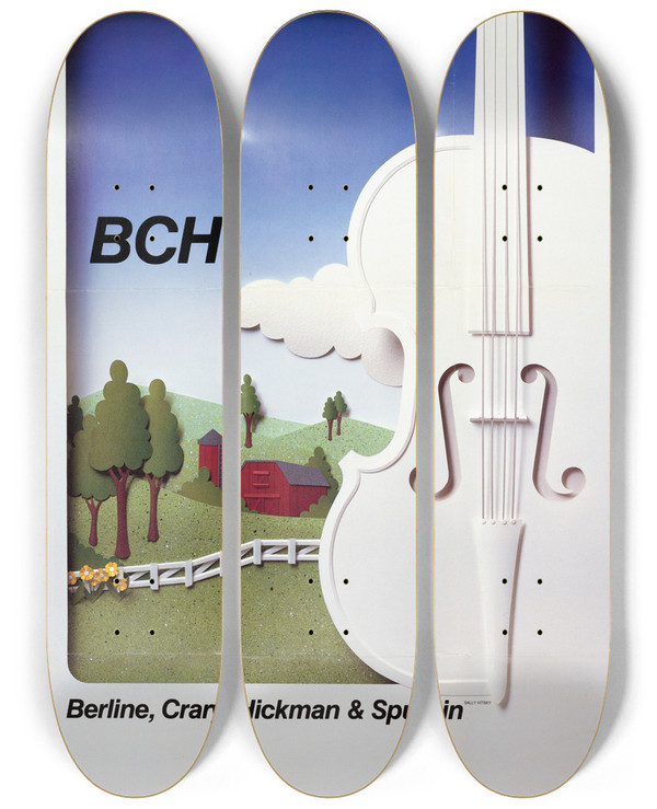 Triptych art skateboard deck of Us Information Agency Bch Berline Crary Hickman Spurgin by U S Information Agency (1953-1999)