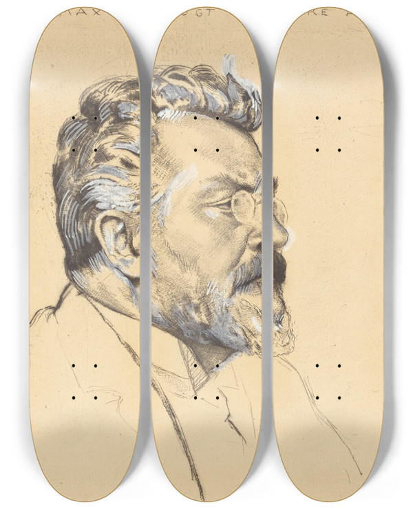 Triptych art skateboard deck of Emil Orlik Max Slevogt by Emil Orlik (1870-1932)
