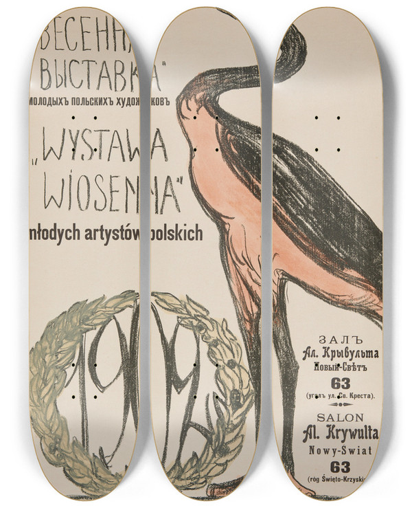 Triptych art skateboard deck of Ignacy Piekowski Wystawa Wiosenna by Ignacy Pienkowski (1877-1948)