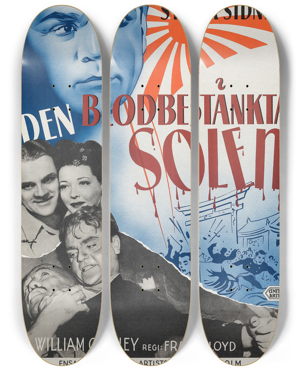 Triptych art skateboard deck of Eric Rohman Blood On The Sun by Eric Rohman (1891-1949)