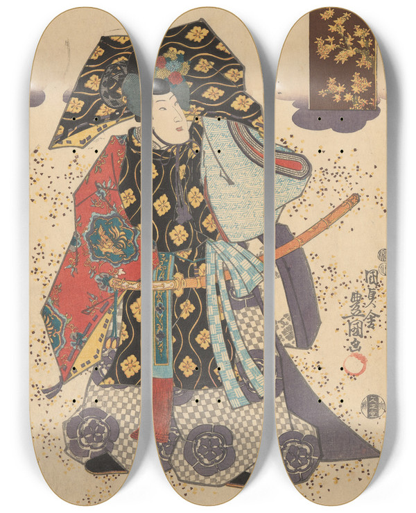 Triptych art skateboard deck of Utagawa Kunisada Toyokuni Iii An Actor With An Elaborate Robe by Utagawa Kunisada (Toyokuni III) (1786-1865)