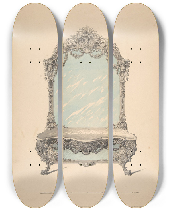 Triptych art skateboard deck of Robert William Hume Design For Console Table_3 by Robert William Hume (1816-1904)