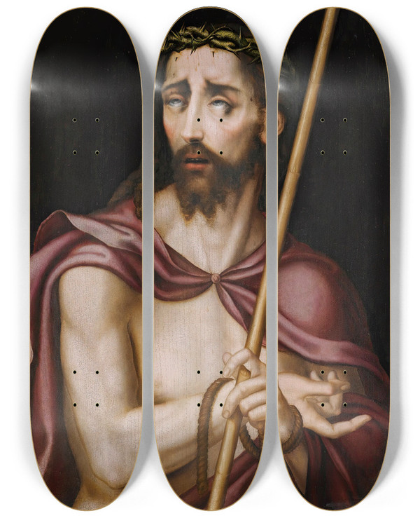 Triptych art skateboard deck of Luis De Morales Ecce Homo_2 by Luis De Morales (1520-1586)