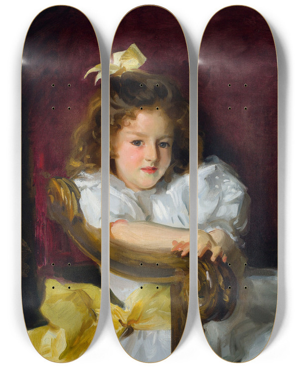 Triptych art skateboard deck of John Singer Sargent Portrait Of Charlotte Cram by John Singer Sargent (1856-1925)