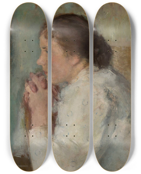 Triptych art skateboard deck of Olga Boznanska Portrait Of A Lady In Profile by Olga Boznanska (1865-1940)