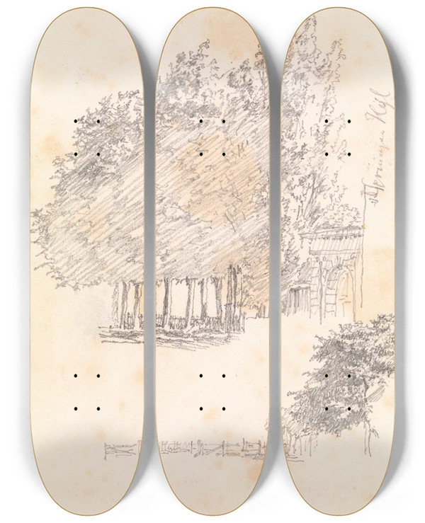 Triptych art skateboard deck of Christen Kbke Port Og Trer Ved Rosendal by Christen Kobke (1810-1848)