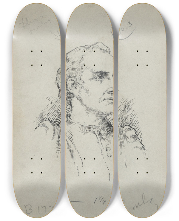 Triptych art skateboard deck of Jacques Reich Amerigo Vespucci by Jacques Reich (1852-1923)