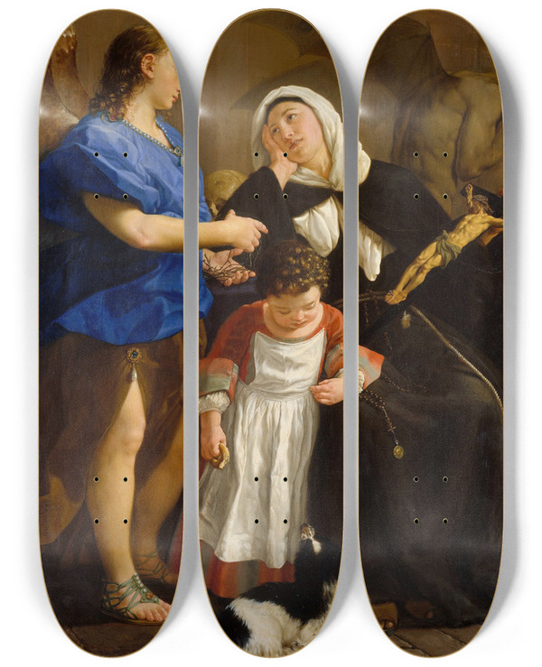 Triptych art skateboard deck of Gaspare Traversi Saint Margaret Of Cortona by Gaspare Traversi (1722-1770)
