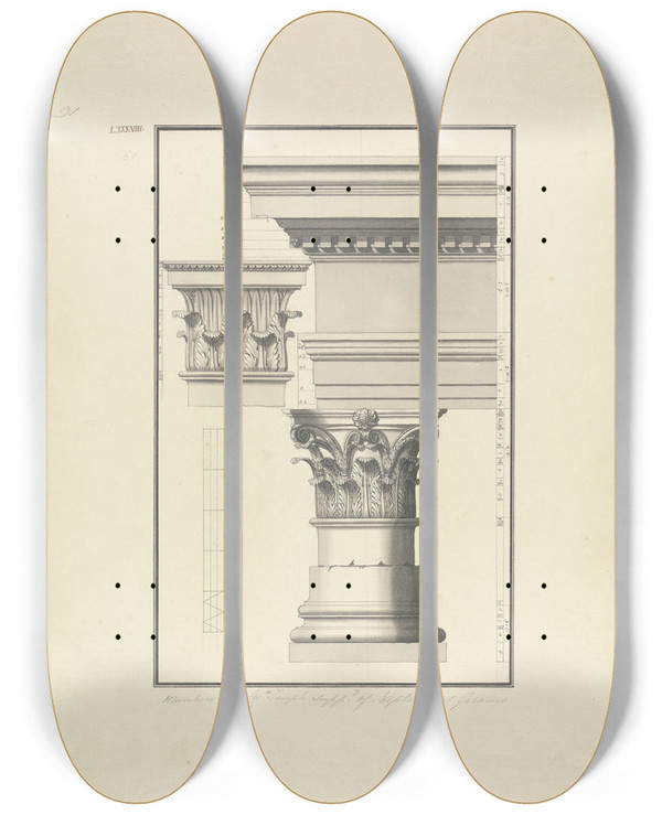 Triptych art skateboard deck of Giovanni Battista Borra Details Of A Corinthian Order At Geramo by Giovanni Battista Borra (1713-1770)