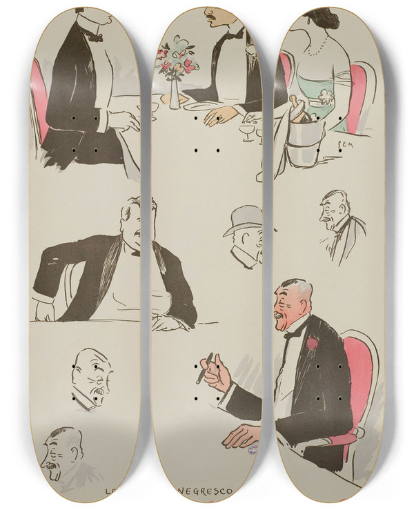Triptych art skateboard deck of Georges Goursat Sem Nice Au Casino_2 by Georges Goursat (Sem) (1863-1934)