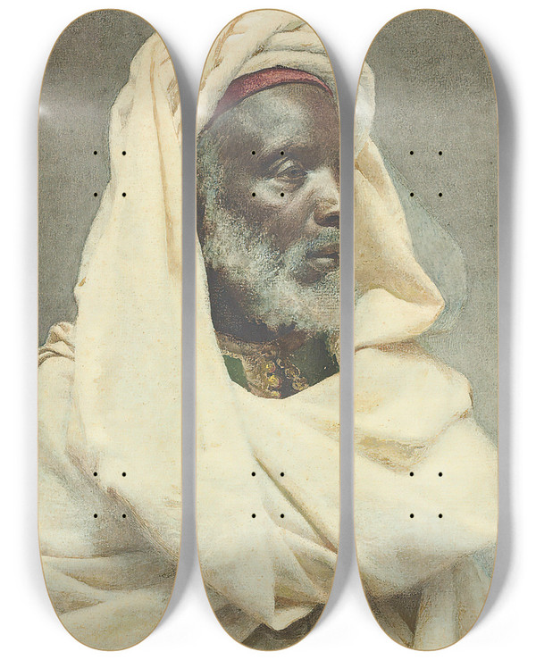 Triptych art skateboard deck of Josep Tapir Bar Head Of A Moor by Josep Tapiro Baro (1836-1913)