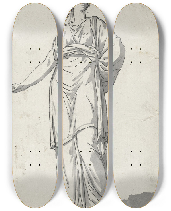 Triptych art skateboard deck of Jacques Louis David Woman From The Villa Pamphili by Jacques Louis David (1748-1825)