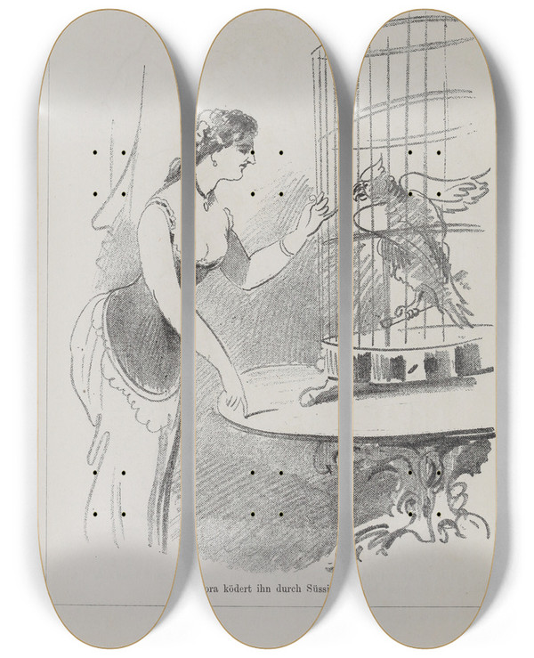 Triptych art skateboard deck of Karel Klic Bilderbuch Fur Hagestolze Pl022 by Karel Klic (1841-1926)
