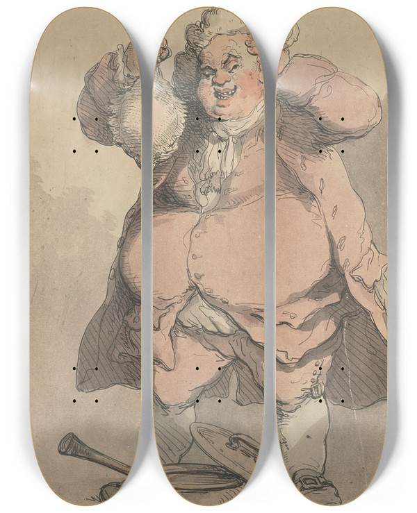 Triptych art skateboard deck of Thomas Rowlandson An Epicure by Thomas Rowlandson (1756-1827)