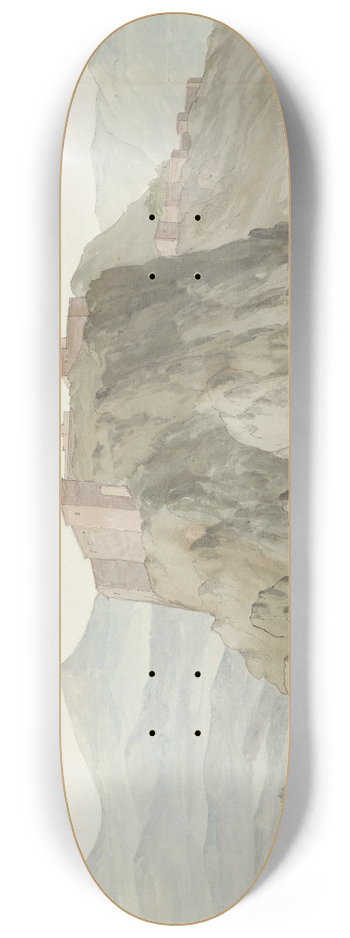 Abraham-Louis-Rodolphe Ducros - Rots en stad Scilla in de regio Calabri gezien vanaf zee aan de noordkant 8.25 inch art skate deck