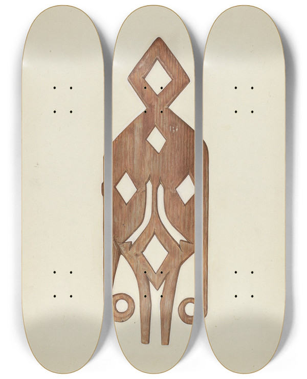 Triptych art skateboard deck of Laura Bilodeau Geometric Weather Vane by Laura Bilodeau