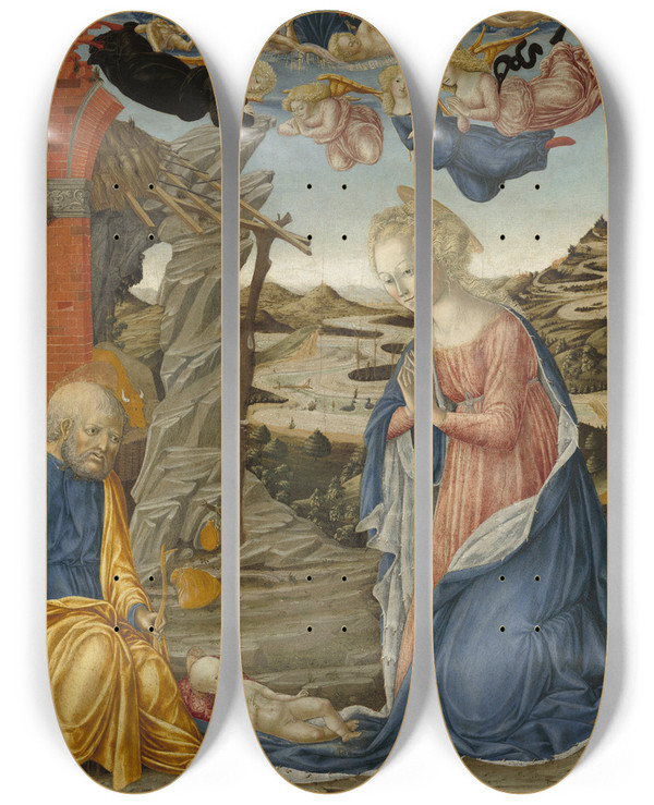 Triptych art skateboard deck of Francesco Di Giorgio Martini The Nativity With God The Father Surrounded By Angels And Cherubim by Francesco Di Giorgio Martini (1439-1501)