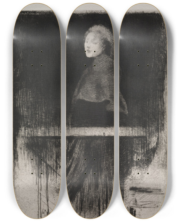 Triptych art skateboard deck of Albert Besnard Woman With A Cape by Albert Besnard (1849-1934)