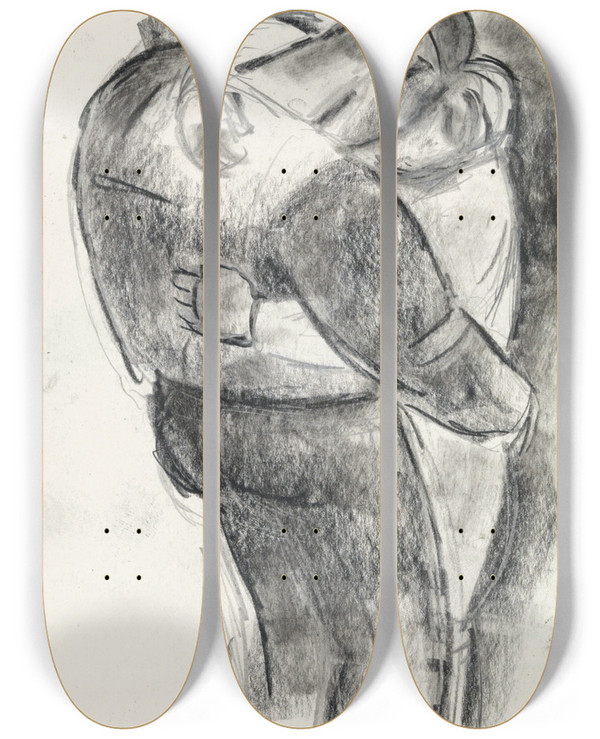 Triptych art skateboard deck of Leo Gestel De Omhelsing by Leo Gestel (1881-1941)