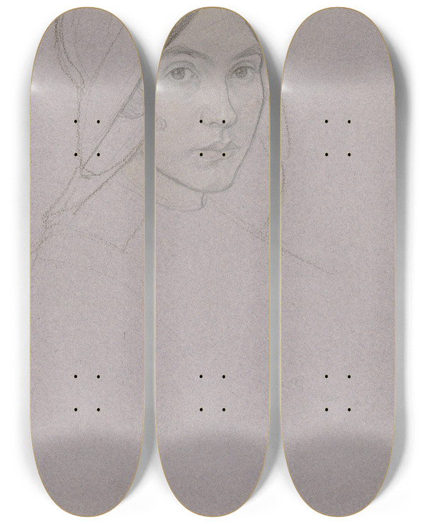 Triptych art skateboard deck of Jan Veth Portret Van Een Meisje Met Kap by Jan Veth (1864-1925)