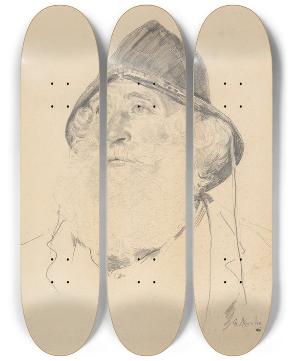 Triptych art skateboard deck of Christian Krohg Los Niels Larsen by Christian Krohg (1852-1925)