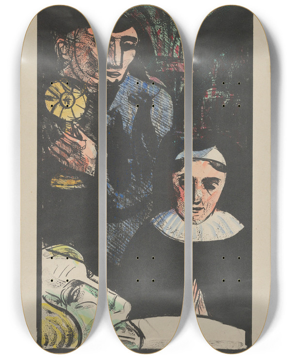 Triptych art skateboard deck of Emile Bernard The Old Woman From Berkeley by Emile Bernard (1868-1941)