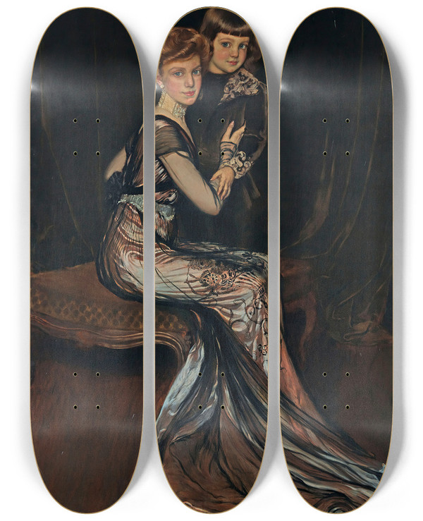 Triptych art skateboard deck of Antonio De La Gandara Portrait Of Leonor Uriburu De Anchorena 18841975 With Her Son Emilio by Antonio De La Gandara (1861-1917)