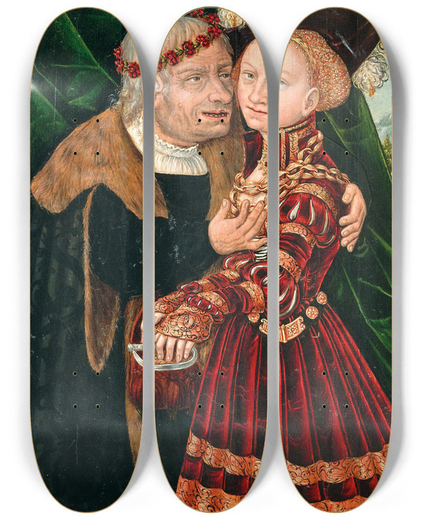 Triptych art skateboard deck of Wolfgang Krodel I The Illmatched Couple by Wolfgang Krodel I