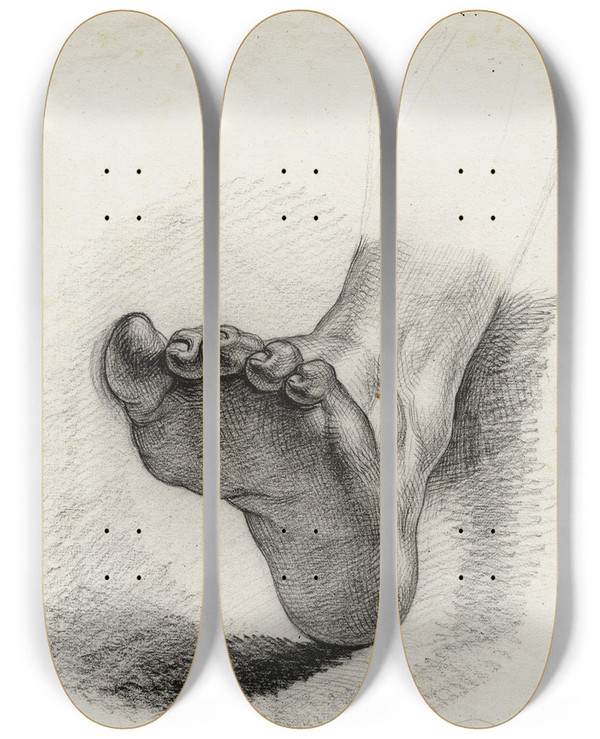 Triptych art skateboard deck of David Humbert De Superville Een Voet Steunend Op De Hiel by David Humbert De Superville (1770-1849)