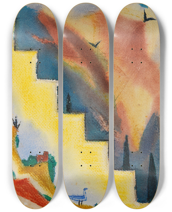 Triptych art skateboard deck of Fritz Stuckenberg Landschaft by Fritz Stuckenberg (1881-1944)