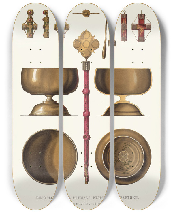 Triptych art skateboard deck of Fedor Grigoryevich Solntsev Bilo Ili Kandiia Ripida I Starinnie Krestiki by Fedor Grigoryevich Solntsev (1801-1892)